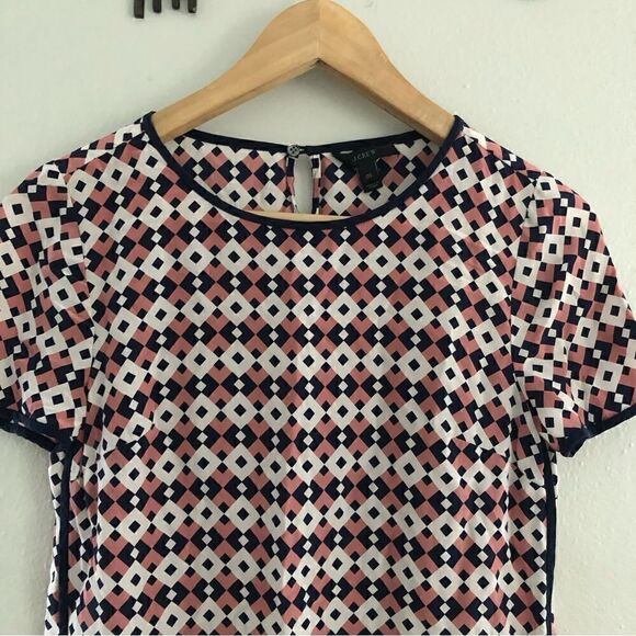 J crew 100% silk geometric print short sleeve blouse woman’s size 00 - Picture 2 of 8